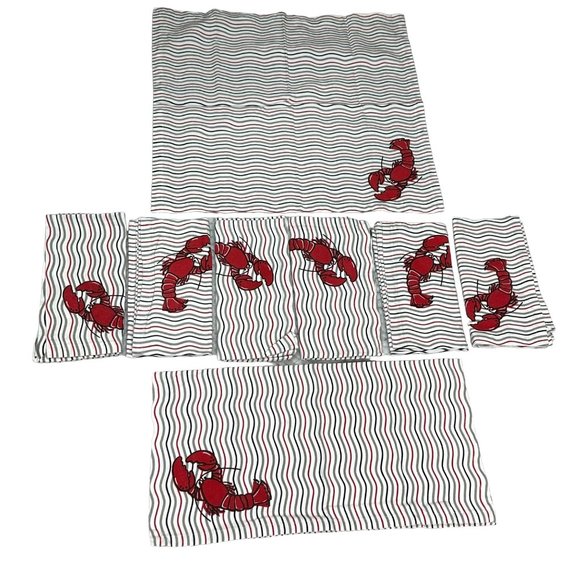 Shard Lobster Cloth Napkins Set Of 8 Striped Nautical Sea Cotton Fabric Linen - Picture 3 of 9